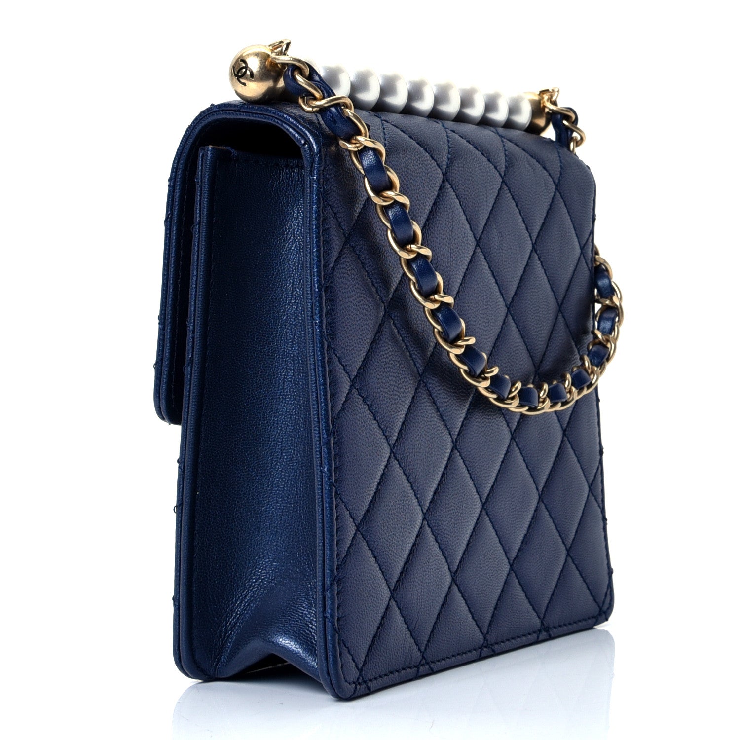 Chanel Iridescent Lambskin Quilted Chic Pearls Flap Navy Blue 2 of 4