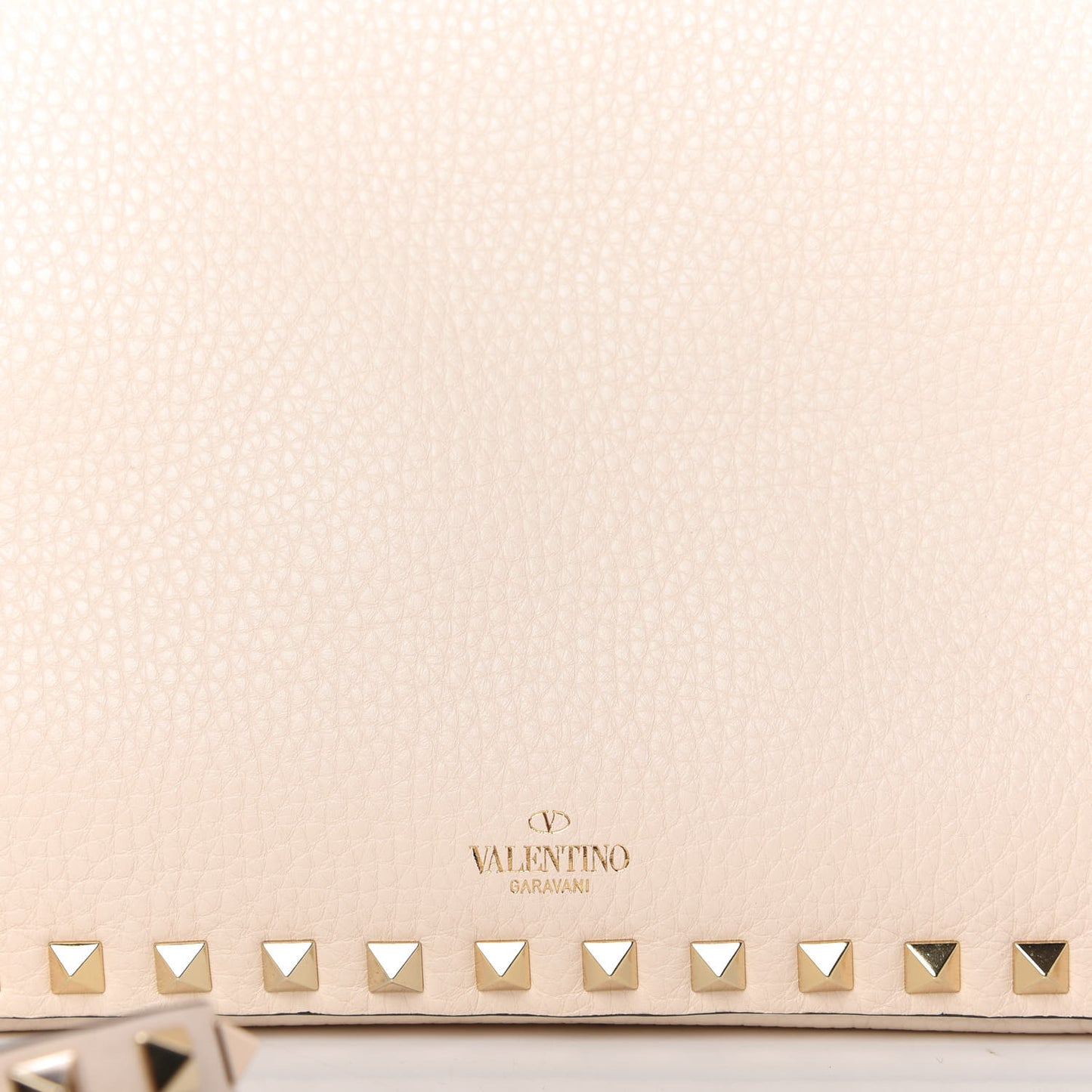 Grained Calfskin Large Rockstud Top Handle Flap Shoulder Bag Light Ivory