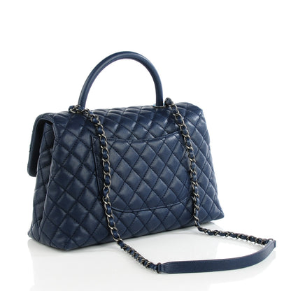 Chanel Caviar Quilted Medium Coco Handle Flap Navy Blue 3 of 8