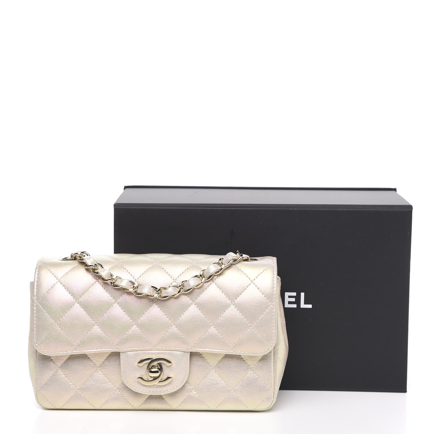 Chanel Iridescent Lambskin Quilted Mini Rectangular Flap Ivory 12 of 12