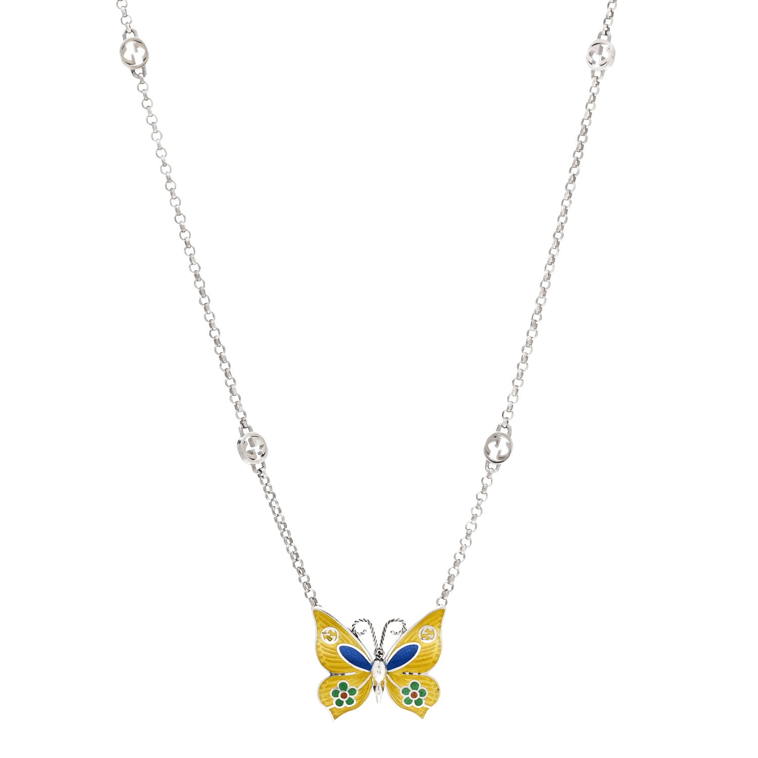 Gucci Sterling Silver Enamel Butterfly Pendant Necklace 1 of 5