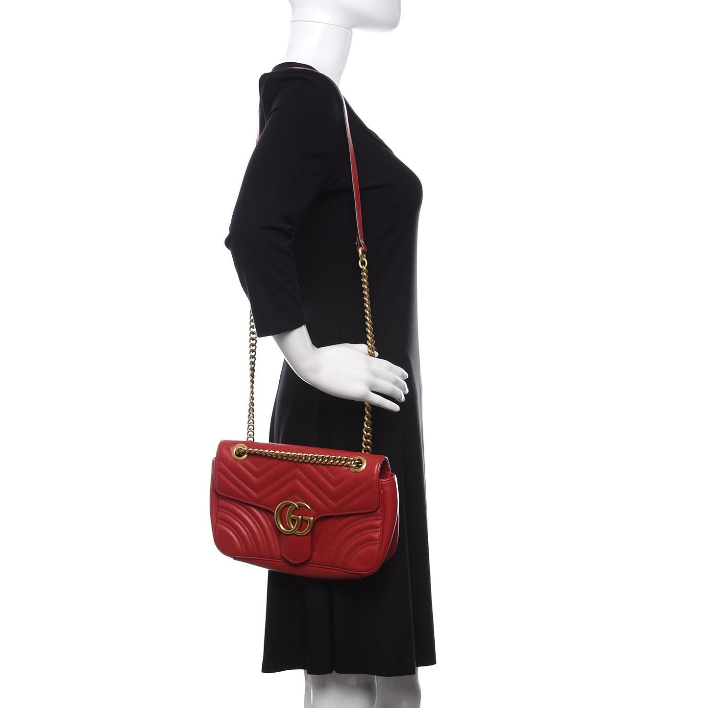 Calfskin Matelasse Small GG Marmont Shoulder Bag Hibiscus Red