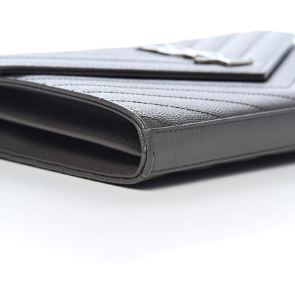 Saint Laurent Grain De Poudre Matelasse Chevron Monogram Chain Wallet Earth 7 of 10