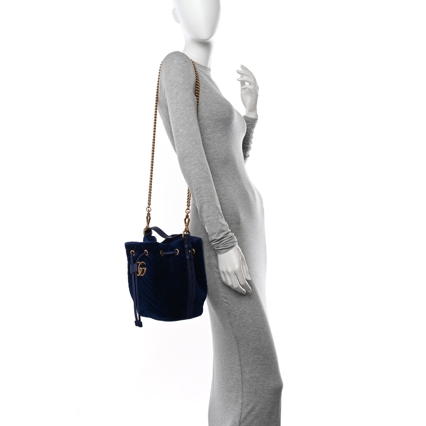 Velvet Matelasse GG Marmont Bucket Bag Cobalt Blue
