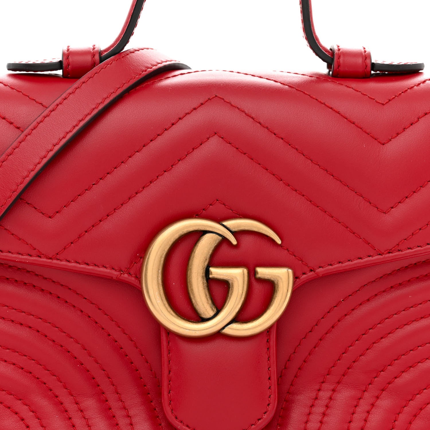 Gucci Calfskin Matelasse Mini GG Marmont Top Handle Shoulder Bag Hibiscus Red 8 of 13