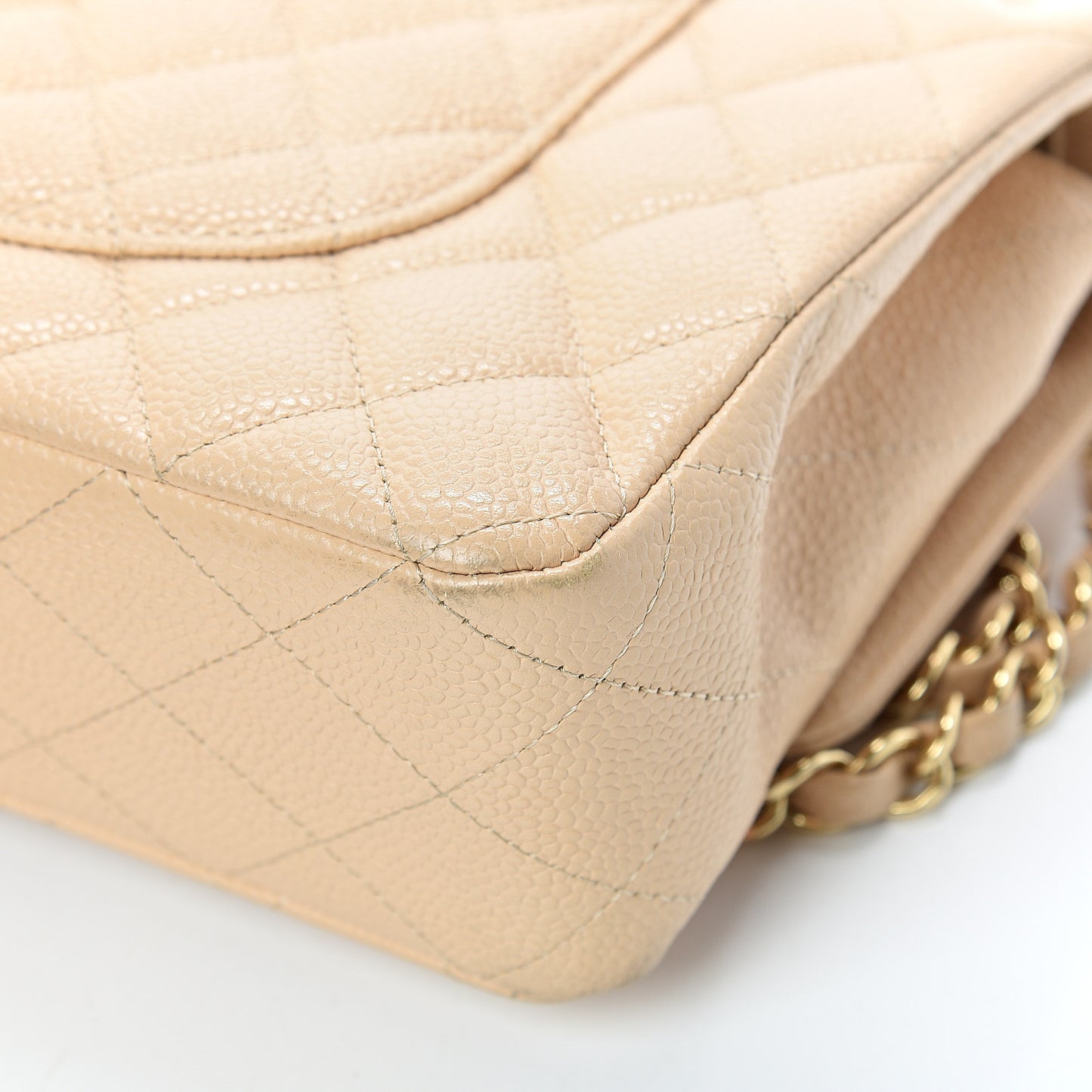 Caviar Quilted Medium Double Flap Beige