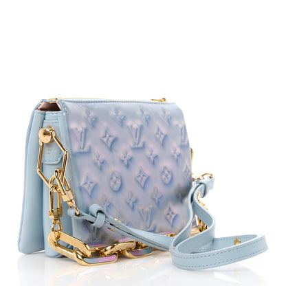 Louis Vuitton LOUIS VUITTON Metallic Lambskin Embossed Monogram Coussin BB Blue 3 of 11