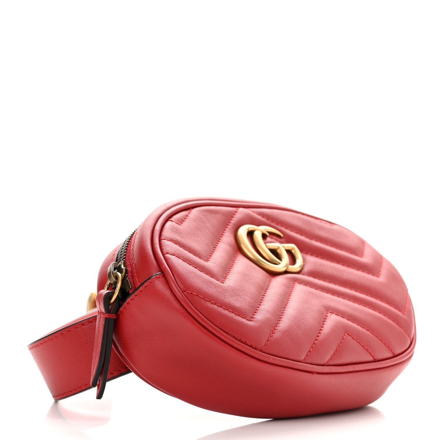 Gucci Calfskin Matelasse GG Marmont Belt Bag 85 34 Hibiscus Red 4 of 12