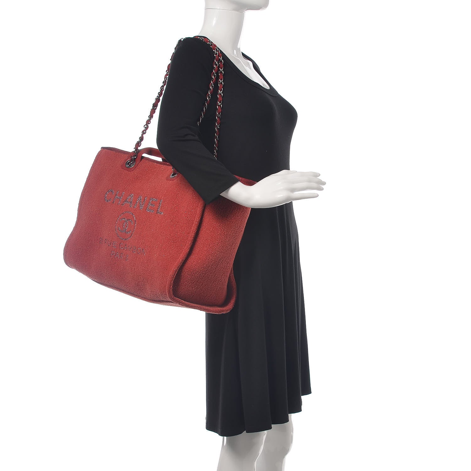 Chanel Lurex Boucle Large Deauville Tote Red 3 of 10