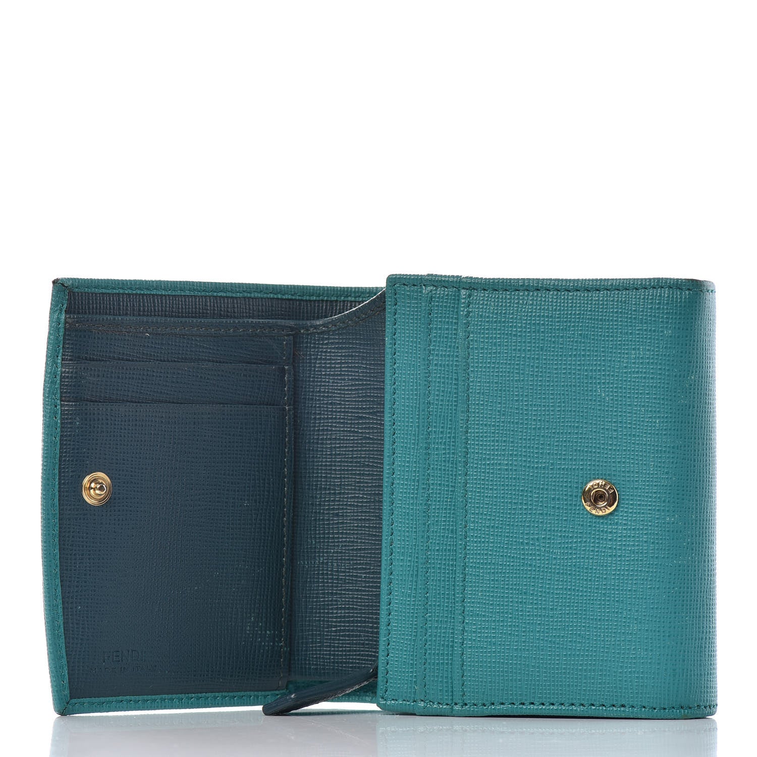 Fendi Vitello Elite Bi-Color Compact Wallet Lago Oceano 5 of 6