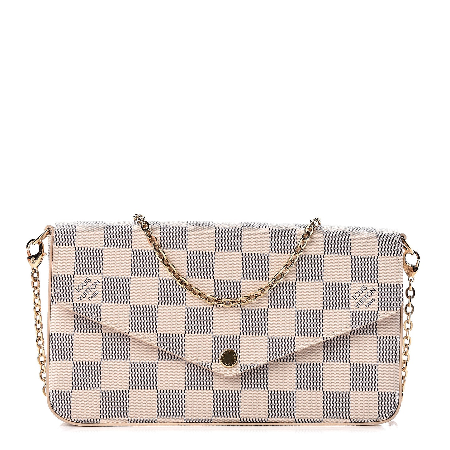 Damier Azur Pochette Felicie Chain Wallet Rose Ballerine