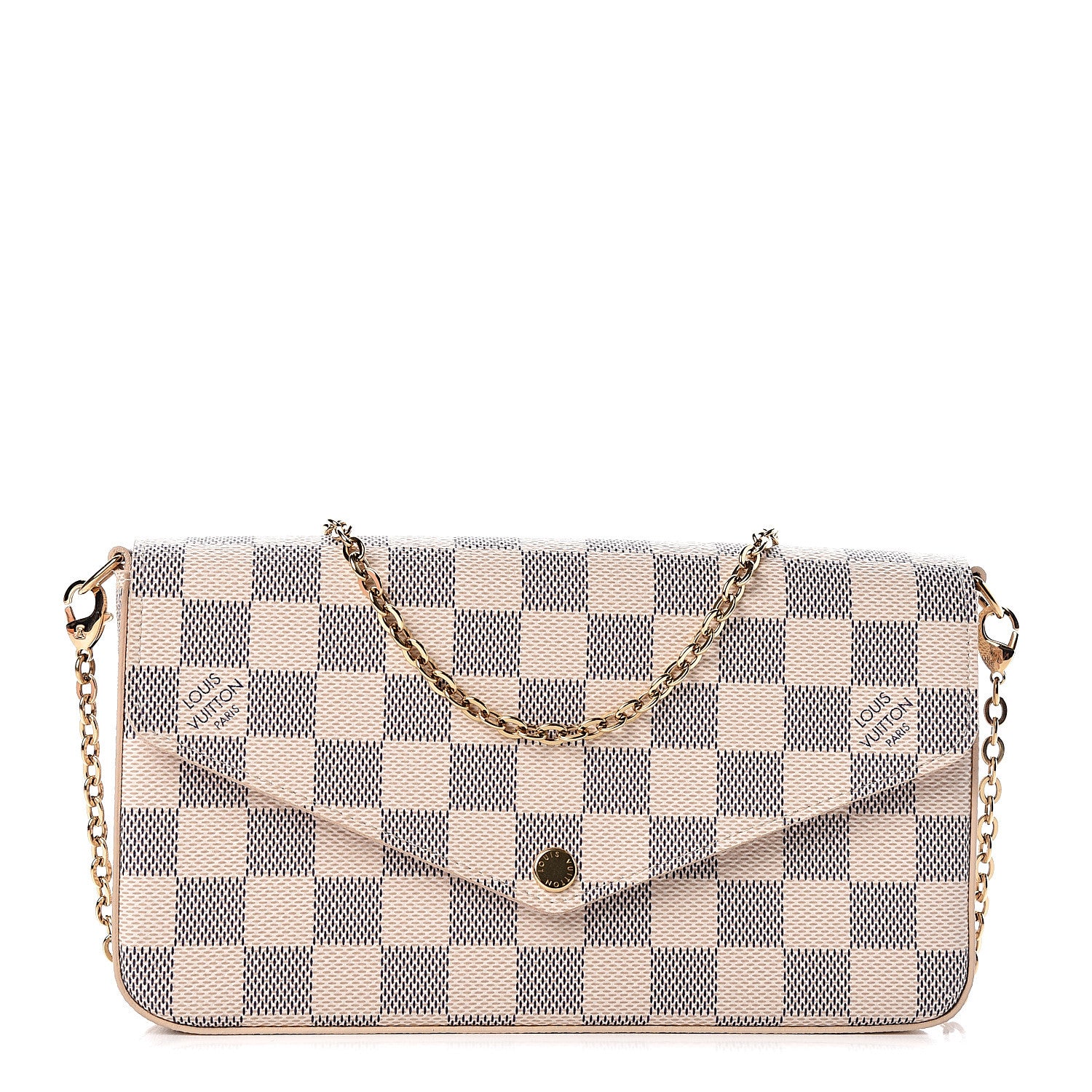 Louis Vuitton Damier Azur Pochette Felicie Chain Wallet Rose Ballerine 1 of 12