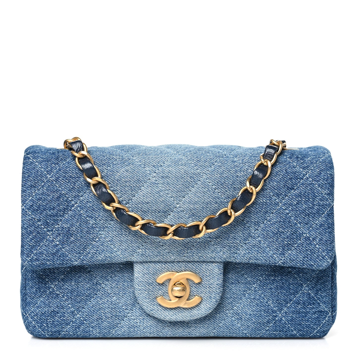Washed Denim Quilted Mini Rectangular Flap Blue