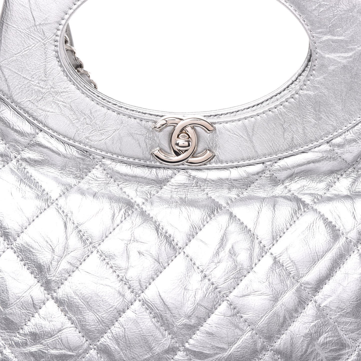 Metallic Crumpled Calfskin Small 31 Shopping Bag Silver