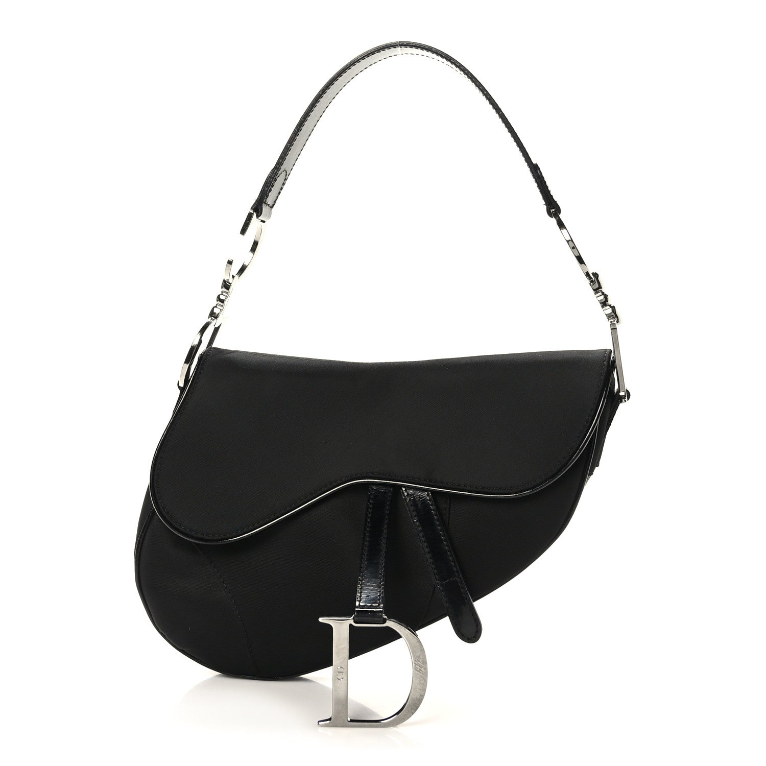 Christian Dior Canvas Patent Calfskin Saddle Bag Black 1 of 9