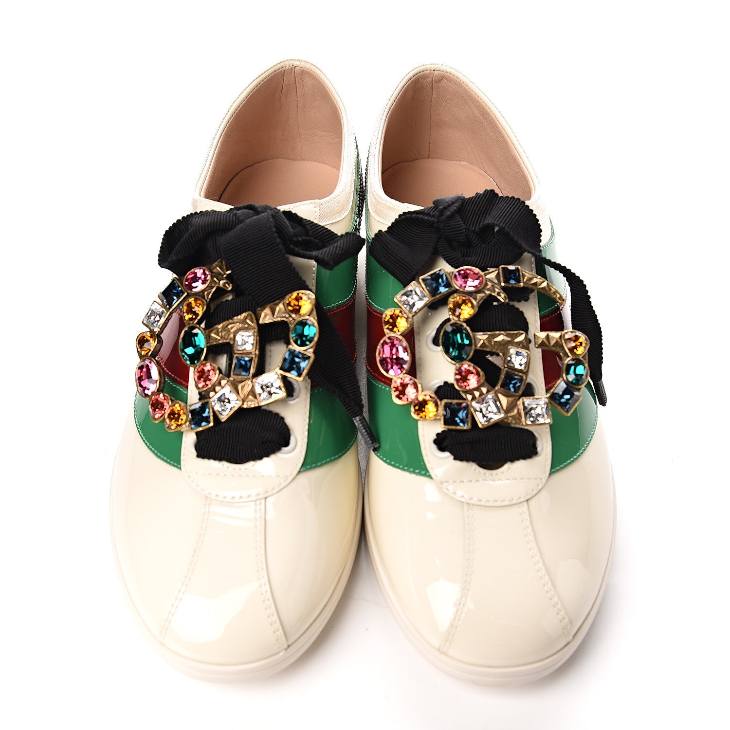 Gucci Patent Crystal Web GG Womens Falacer Sneakers 40 Mystic White New Shamarock Red 12 of 12