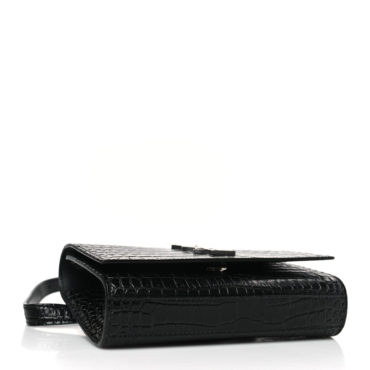 Calfskin Crocodile Embossed Monogram Kate Belt Bag Black