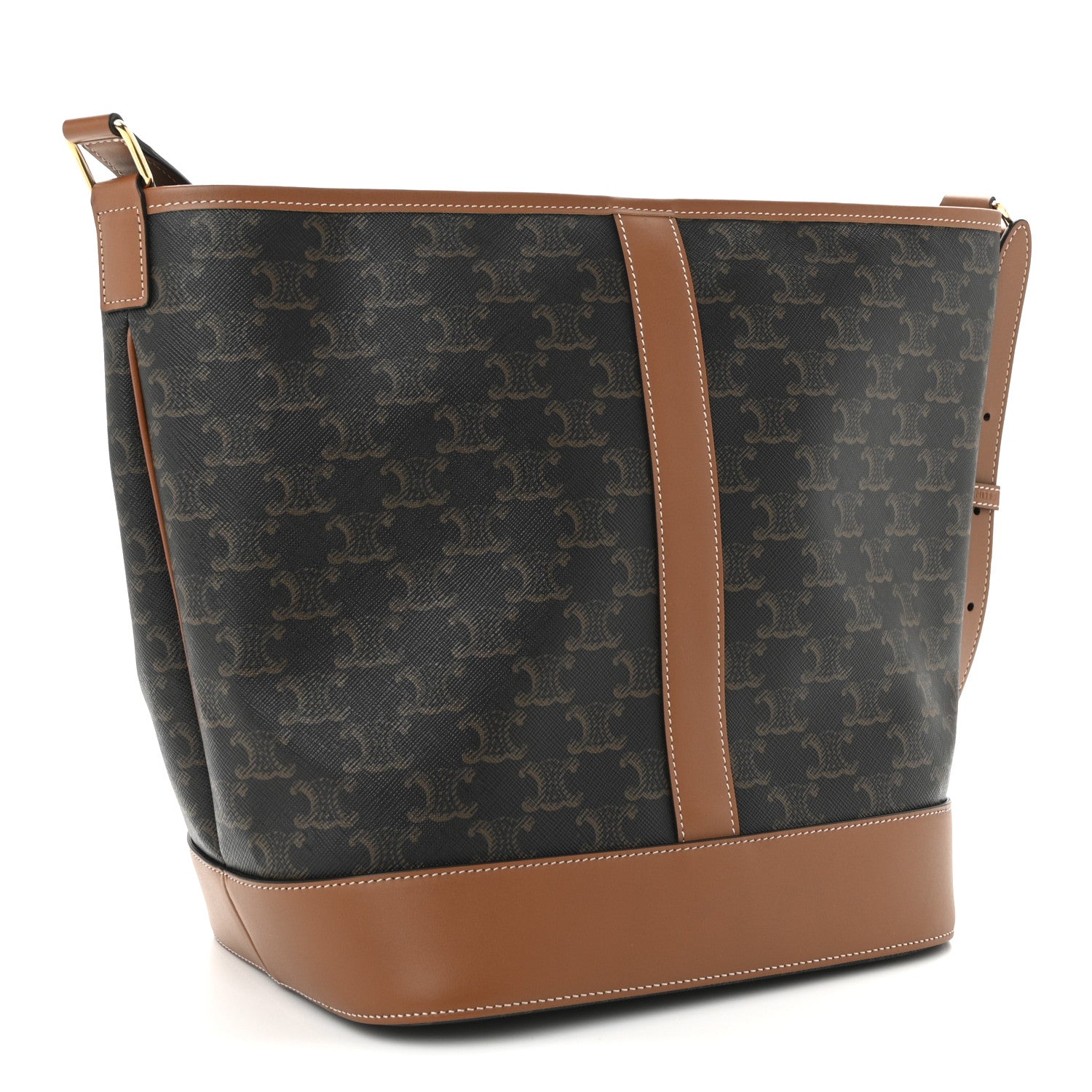 Celine Triomphe Canvas Calfskin Medium Bucket Bag Tan 3 of 10