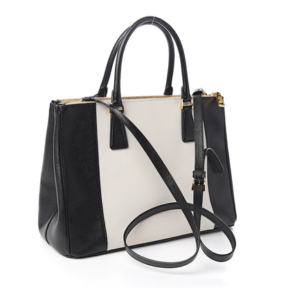 Prada Saffiano Lux Colorblock Medium Galleria Double Zip Tote Black Talco 2 of 13