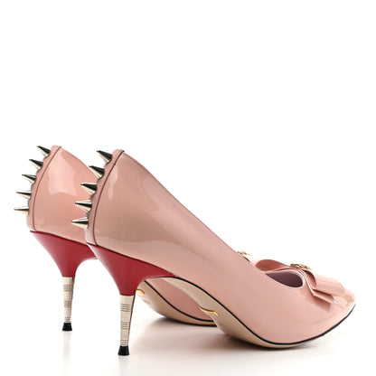 Gucci Patent GG Bow Sadie Spike Mid Heel Pumps 38.5 Perfect Pink 4 of 11