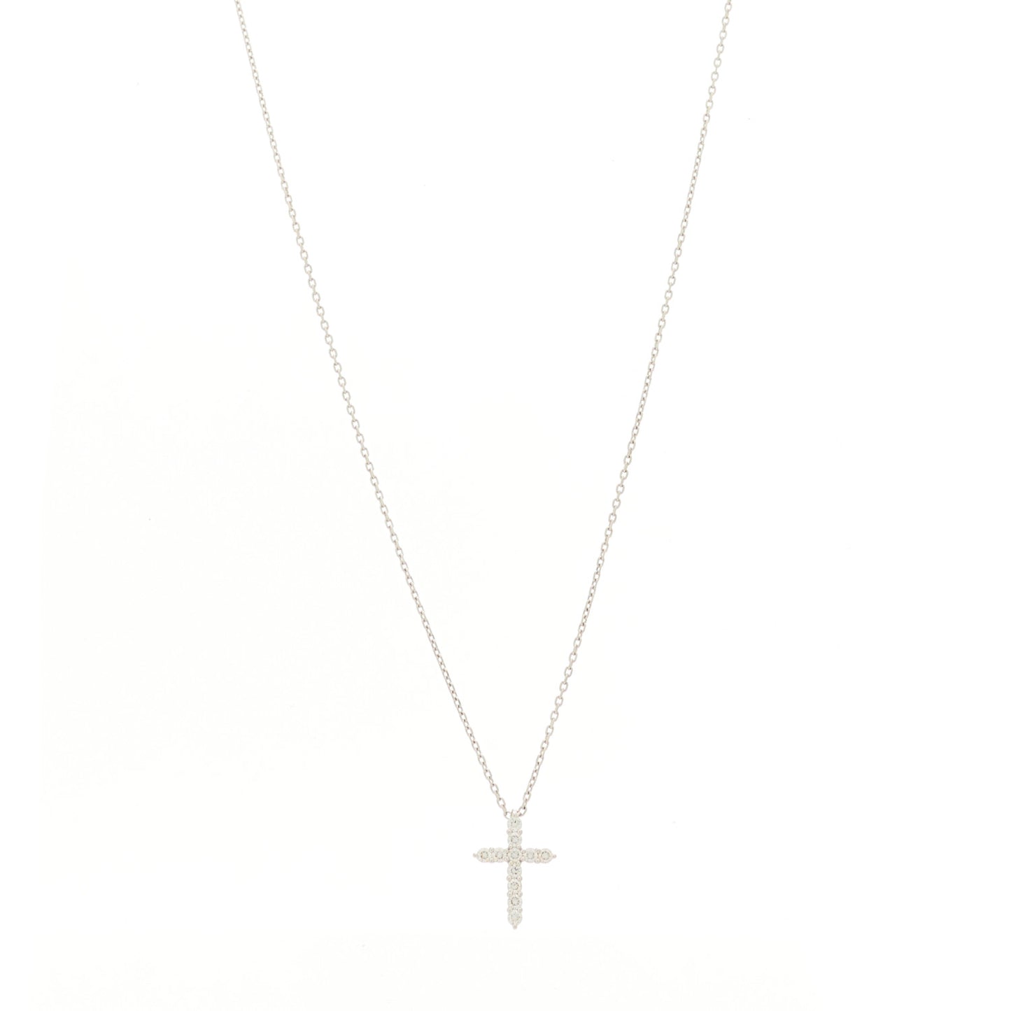 18K White Gold Diamond Petite Cross Pendant Necklace