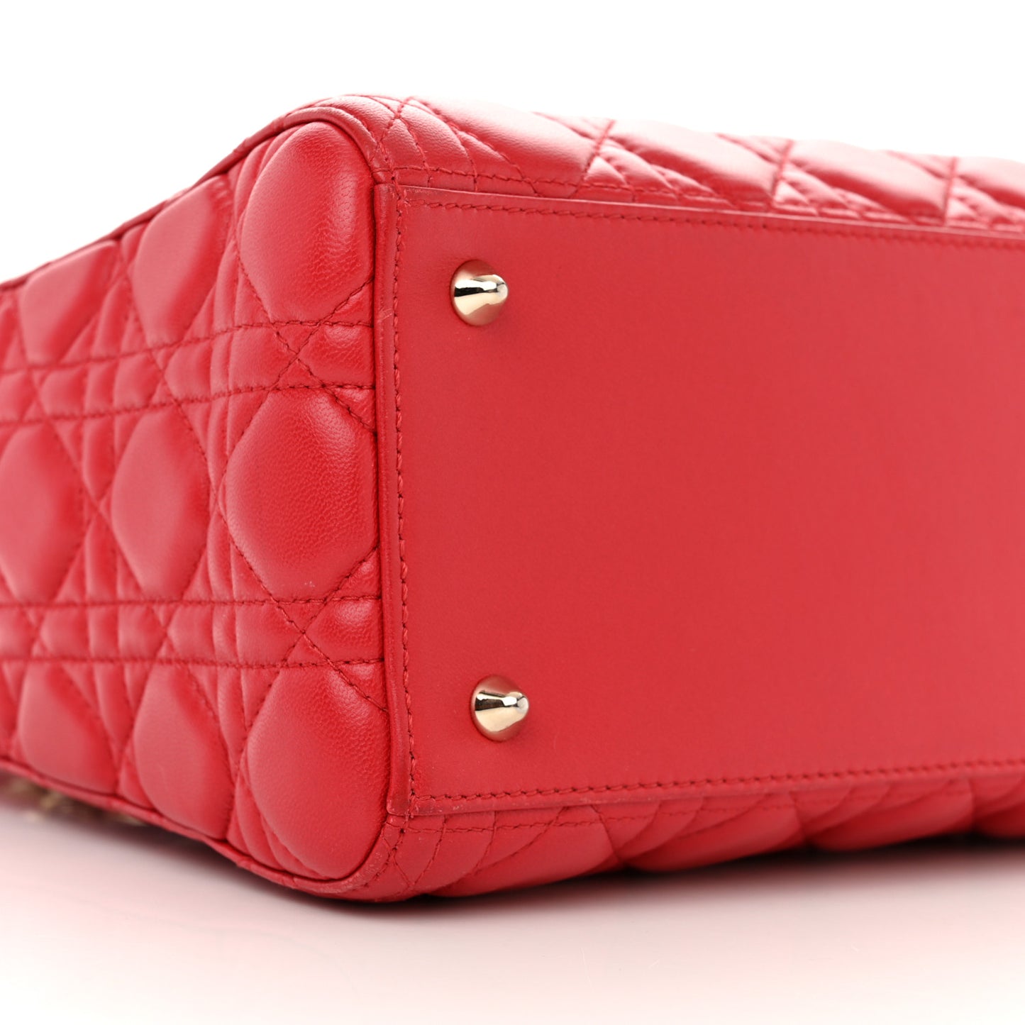 CHRISTIAN DIOR Lambskin Cannage Medium Lady Dior Red