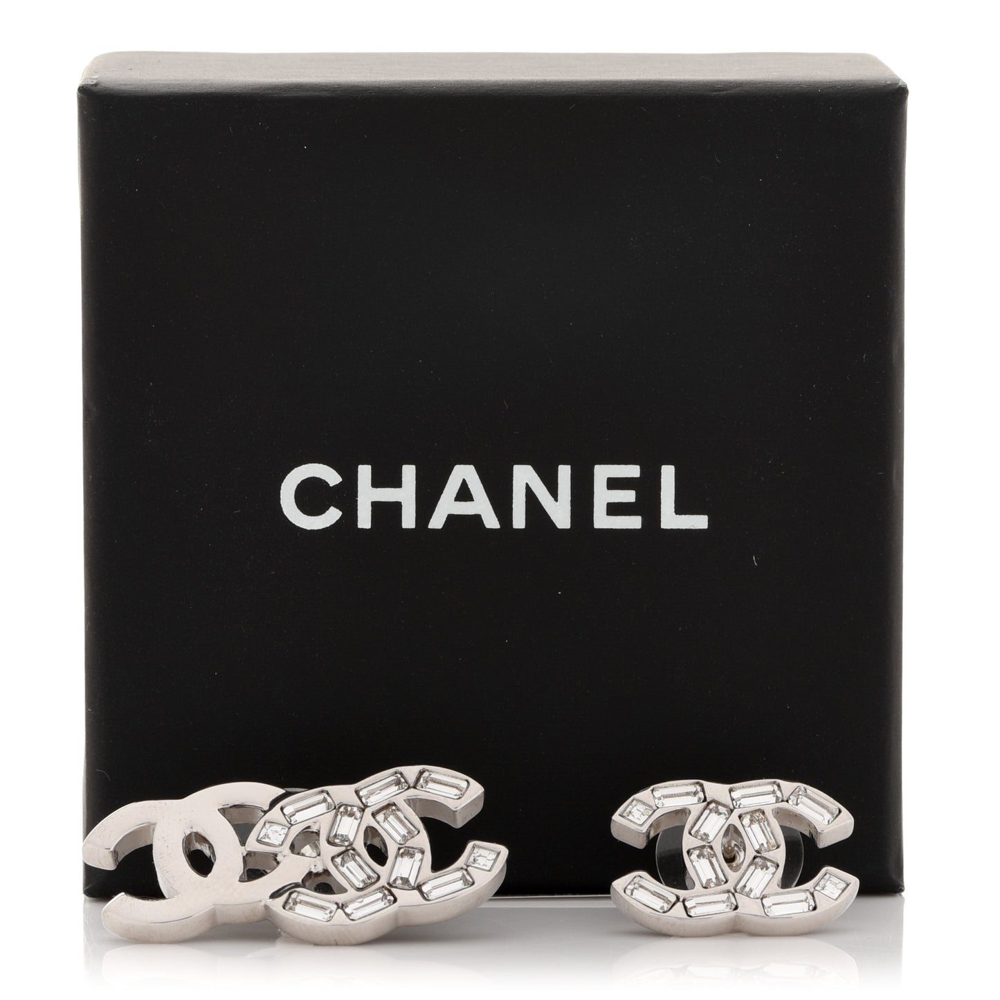 Baguette Crystal Double CC Earrings Silver