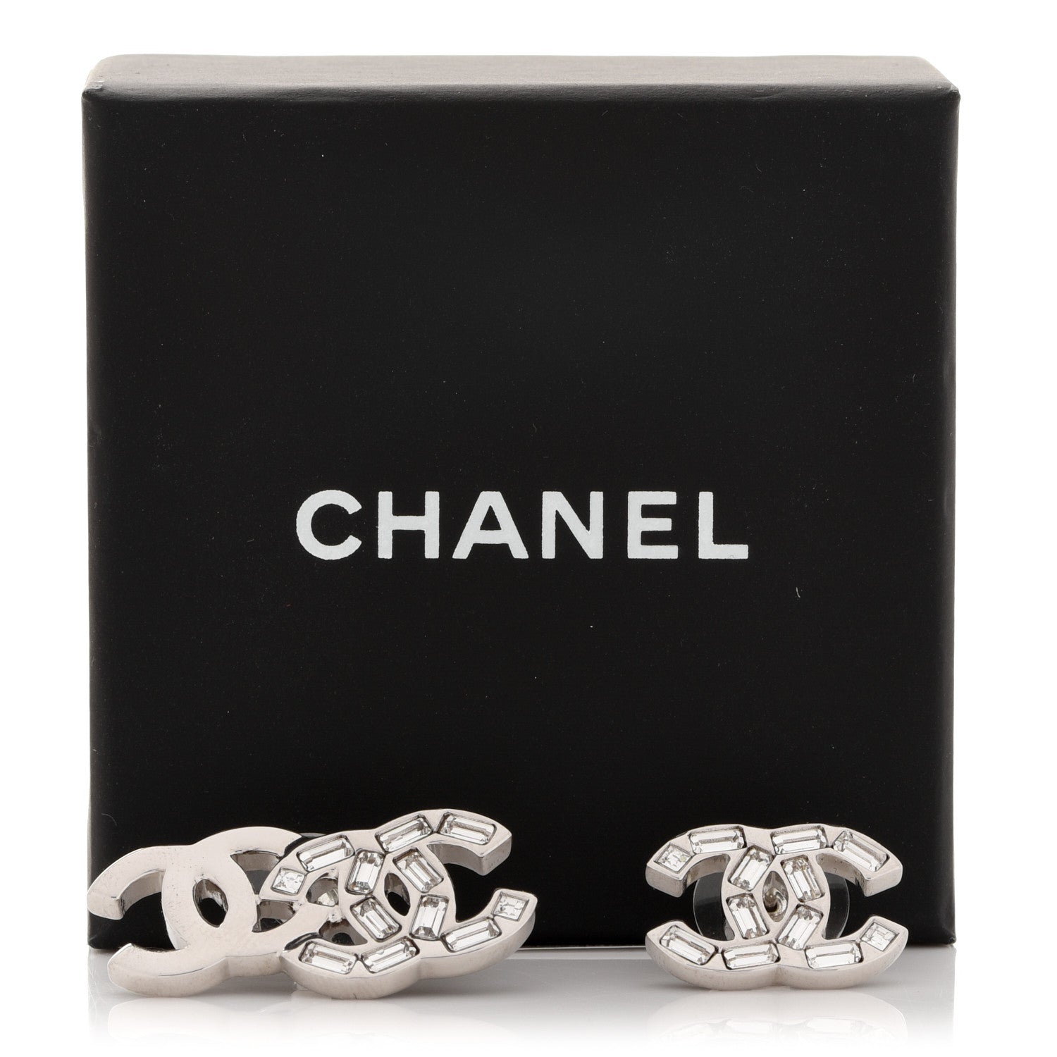 Chanel Baguette Crystal Double CC Earrings Silver 5 of 5