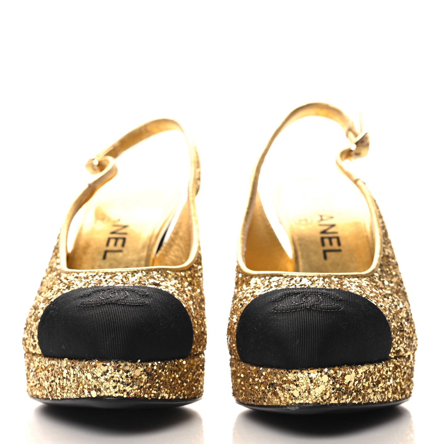 Glitter Grosgrain Cap Toe CC Slingback Pumps 36 Gold Black