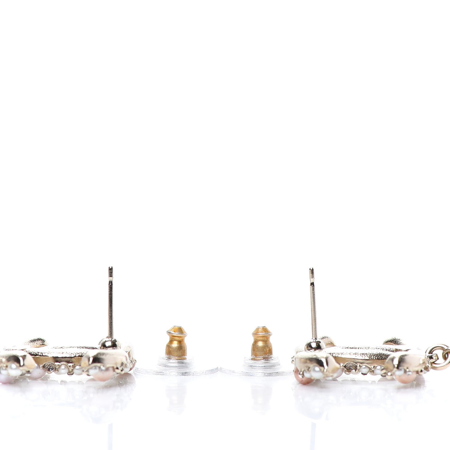 Chanel Pearl Crystal CC Charms Dangle Earrings Light Gold Pink 3 of 4