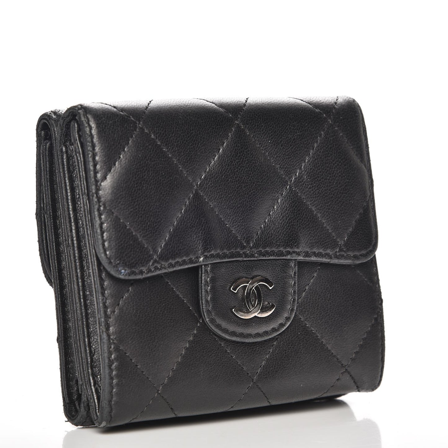 Lambskin Quilted Double Sided Wallet Black