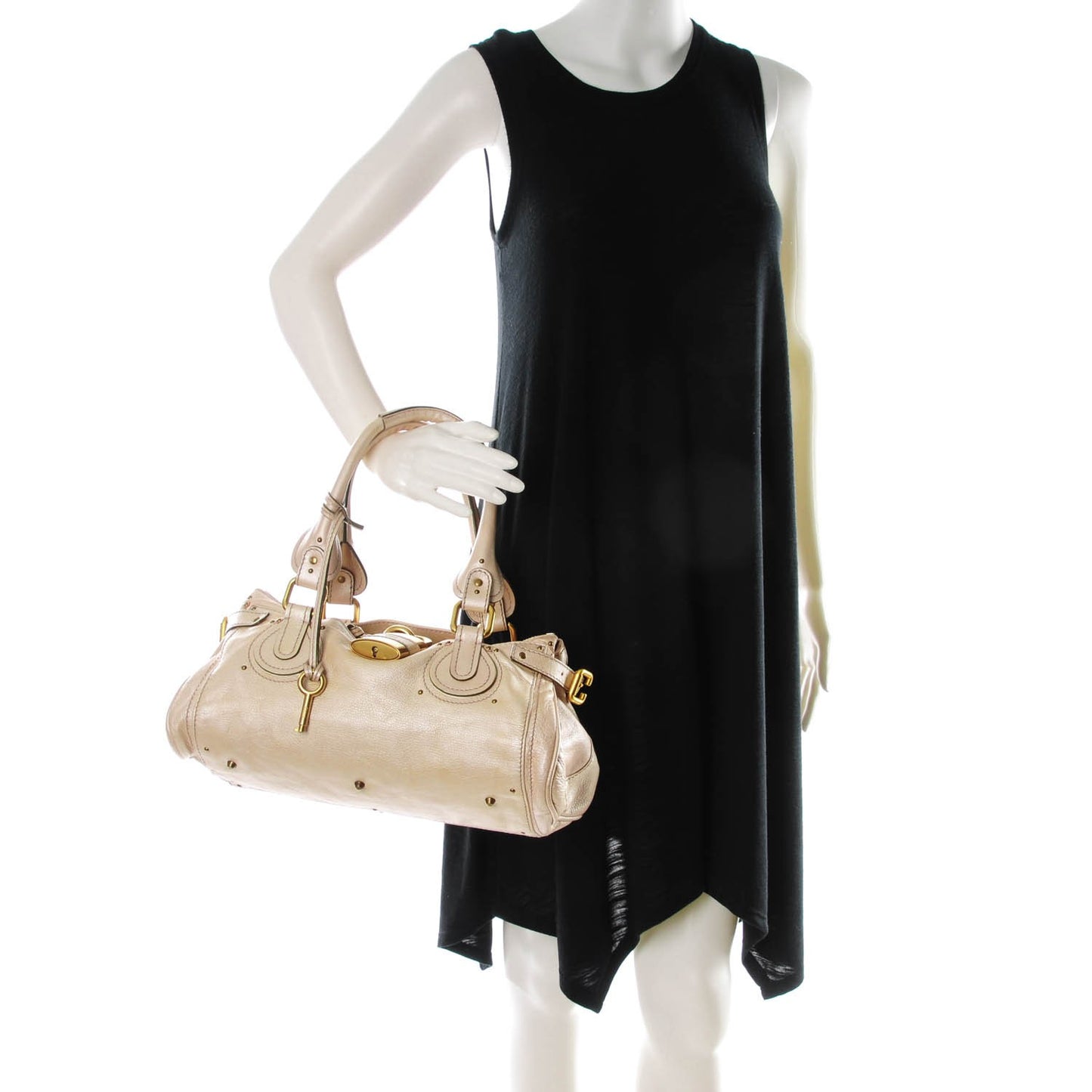 Metallic Calfskin Medium Paddington Satchel Beige