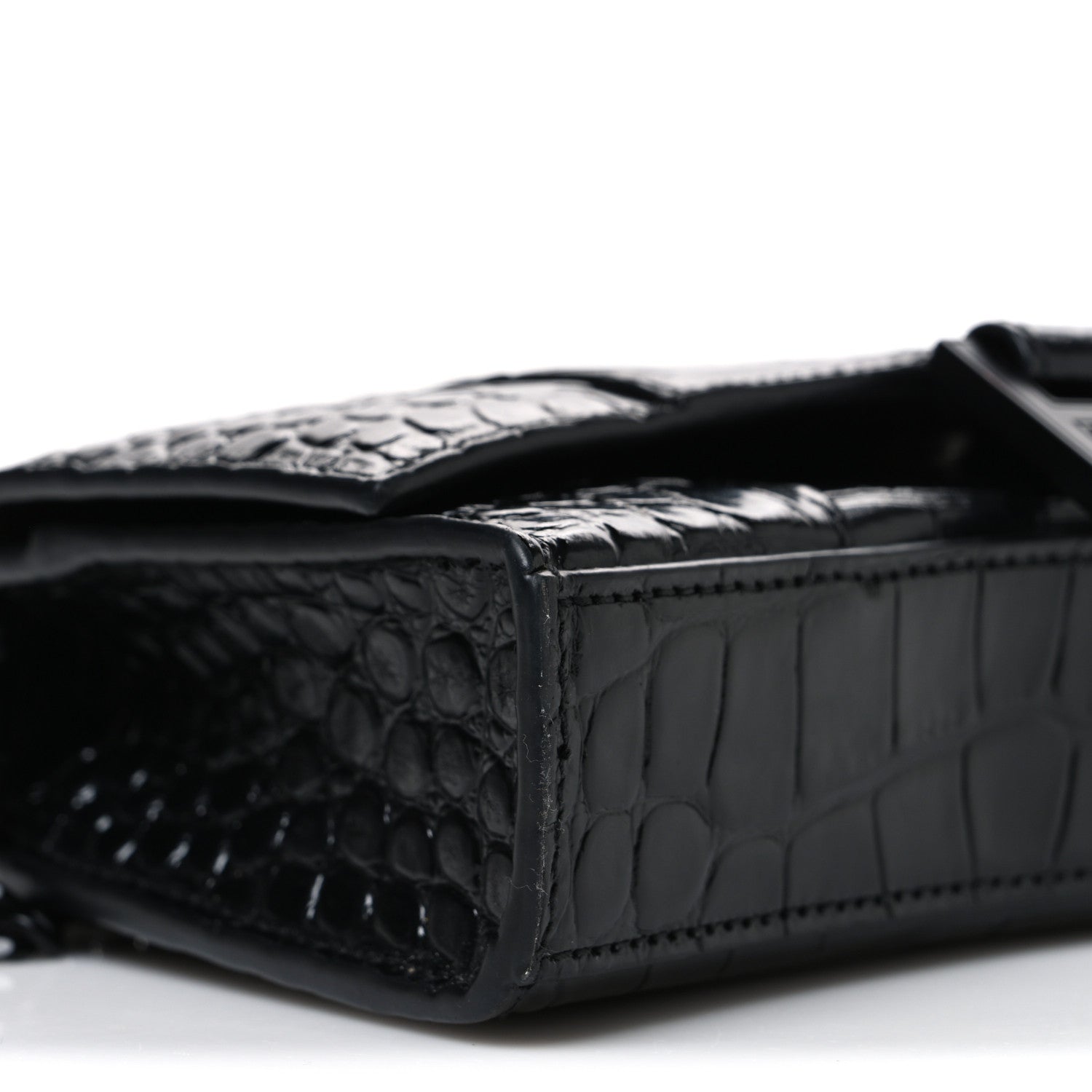 Balenciaga Shiny Calfskin Monochrome Crocodile Embossed Hourglass Chain Bag Black 8 of 9