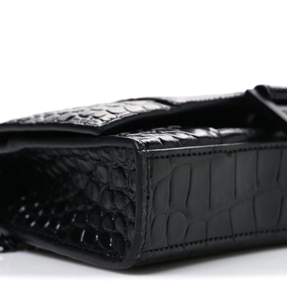 Balenciaga Shiny Calfskin Monochrome Crocodile Embossed Hourglass Chain Bag Black 8 of 9