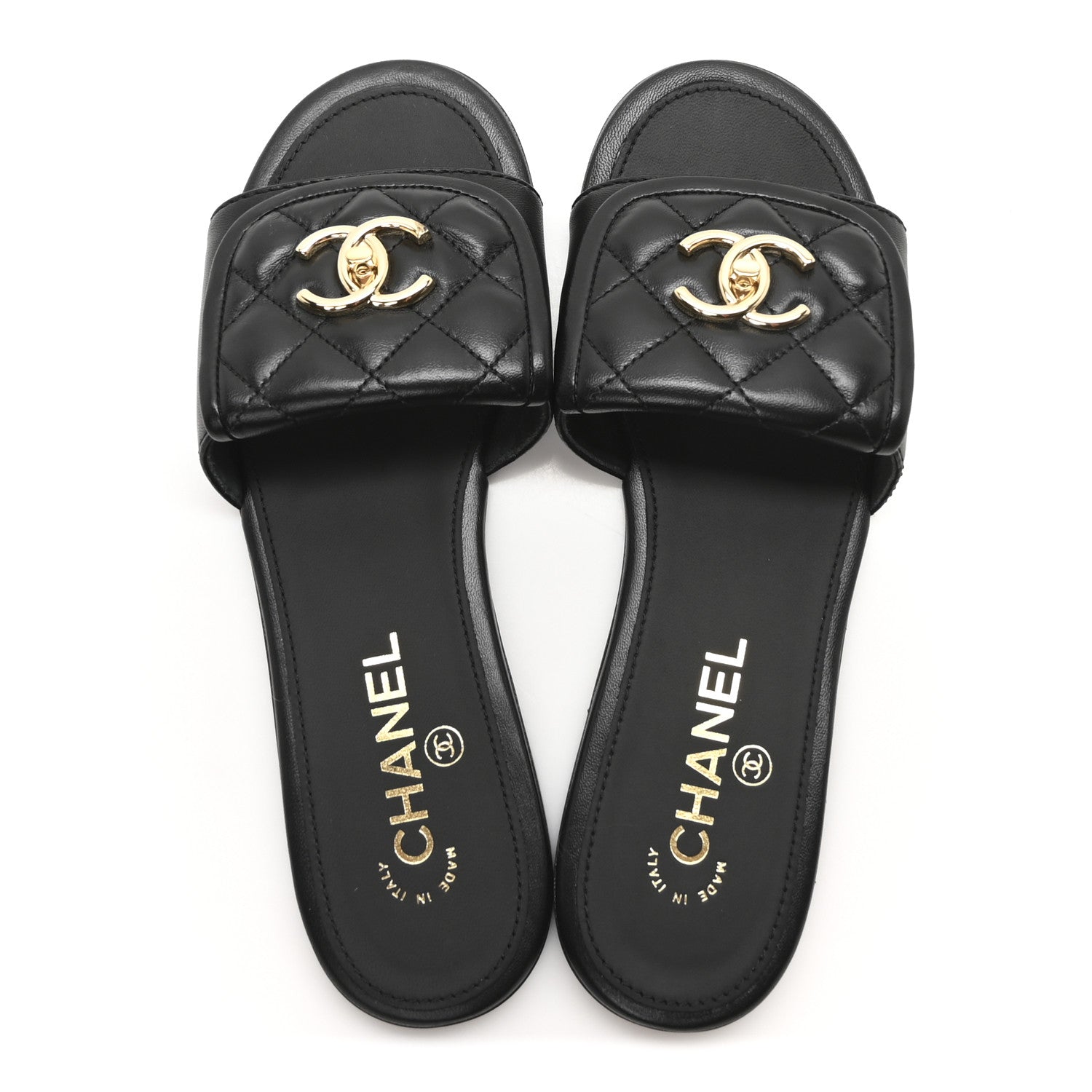 Chanel Lambskin Quilted Turnlock Flat Mules 37.5 Black 2 of 9