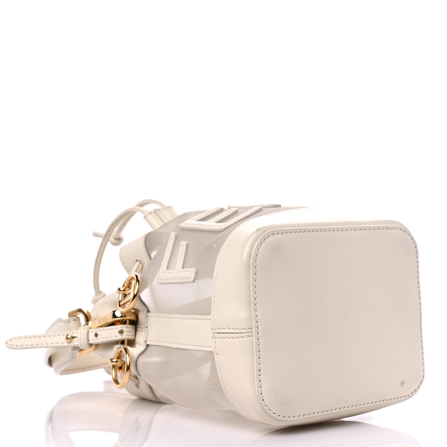 Fendi Mesh Vitello King F is Fendi Logo Embroidered Mini Mon Tresor Bucket Bag Sabbia White Ice 3 of 16