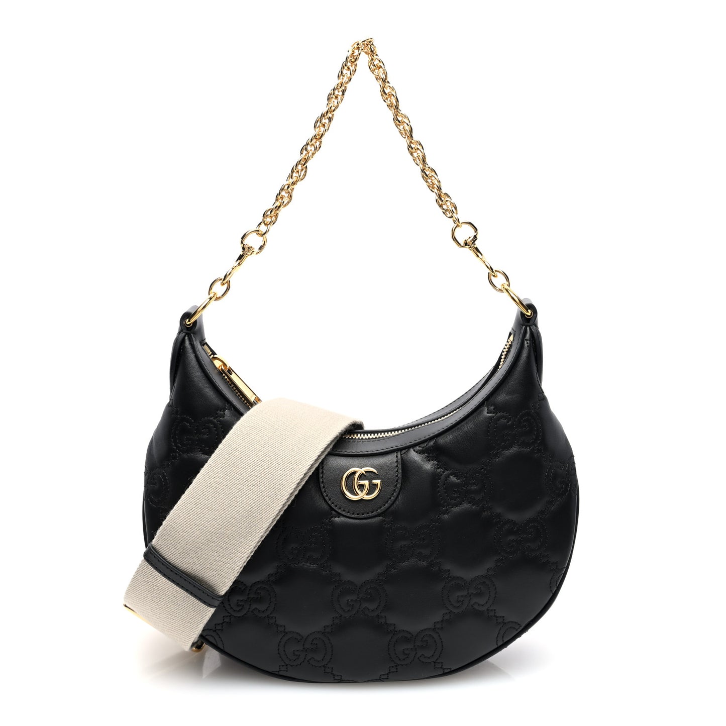 Calfskin GG Matelasse Small Hobo Shoulder Bag Black Natural