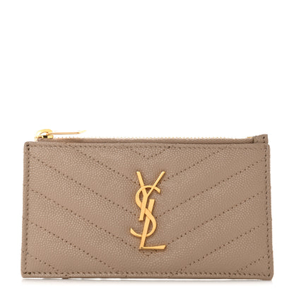 Saint Laurent Monogram Grain de Poudre 5 Fragments Zip Pouch Card Holder Dark Latte 1 of 7