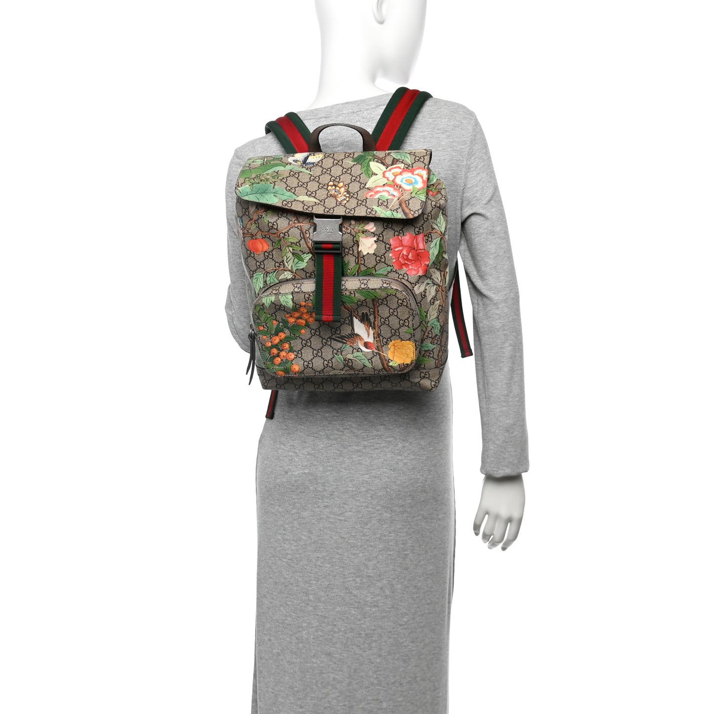GG Supreme Monogram Tian Web Single Buckle Backpack Beige Multicolor New Acero
