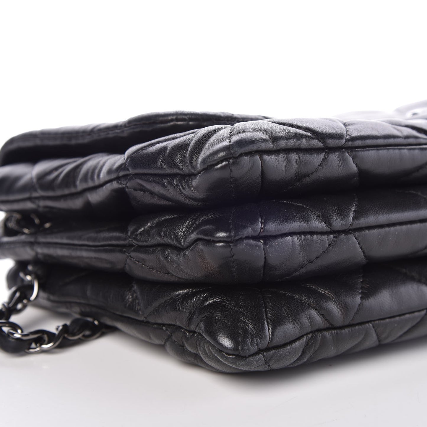 Lambskin Quilted 3 Accordion Flap Bag Black