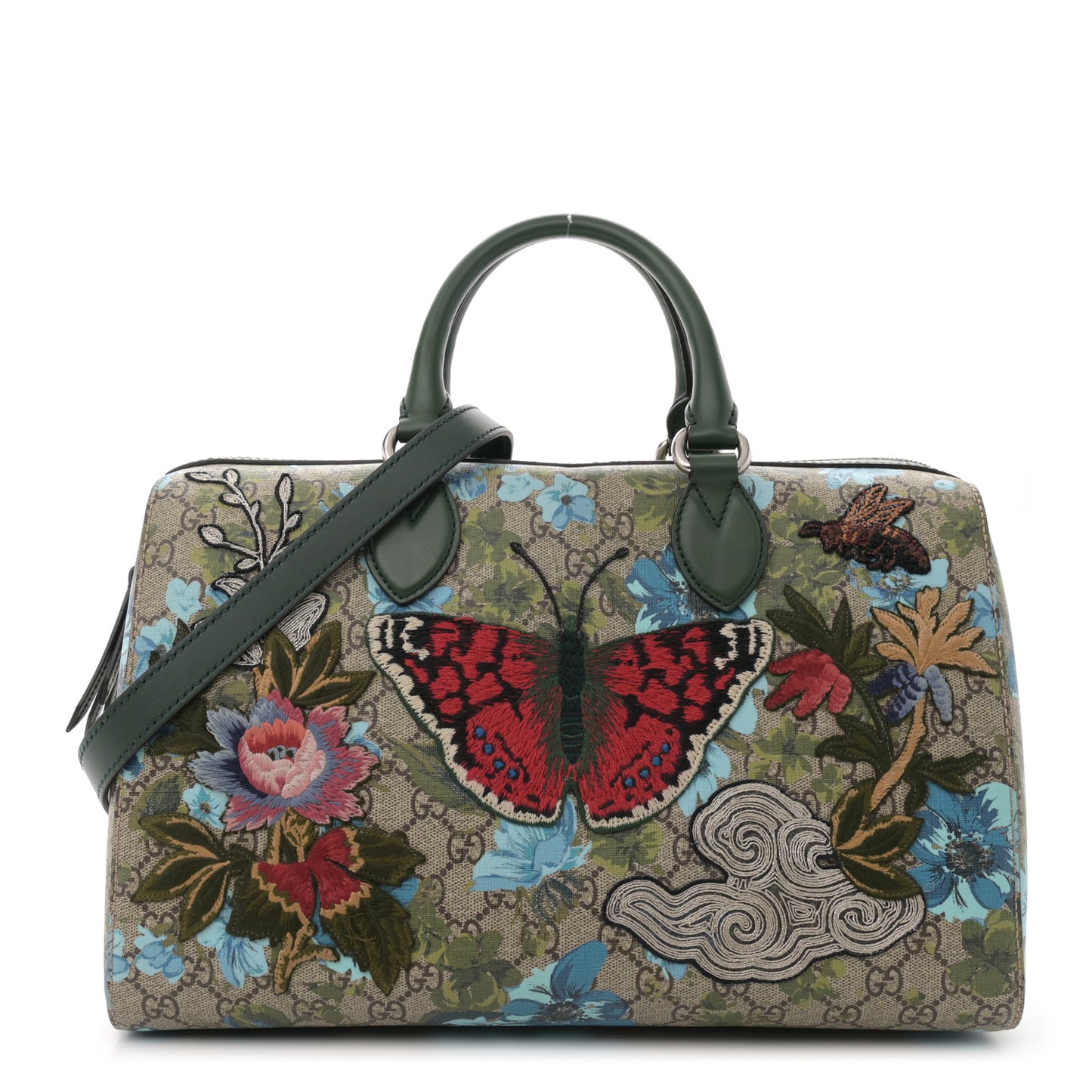 GG Supreme Monogram Bloom Butterfly Embroidered Medium Boston Green