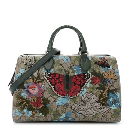 Gucci GG Supreme Monogram Bloom Butterfly Embroidered Medium Boston Green 1 of 13