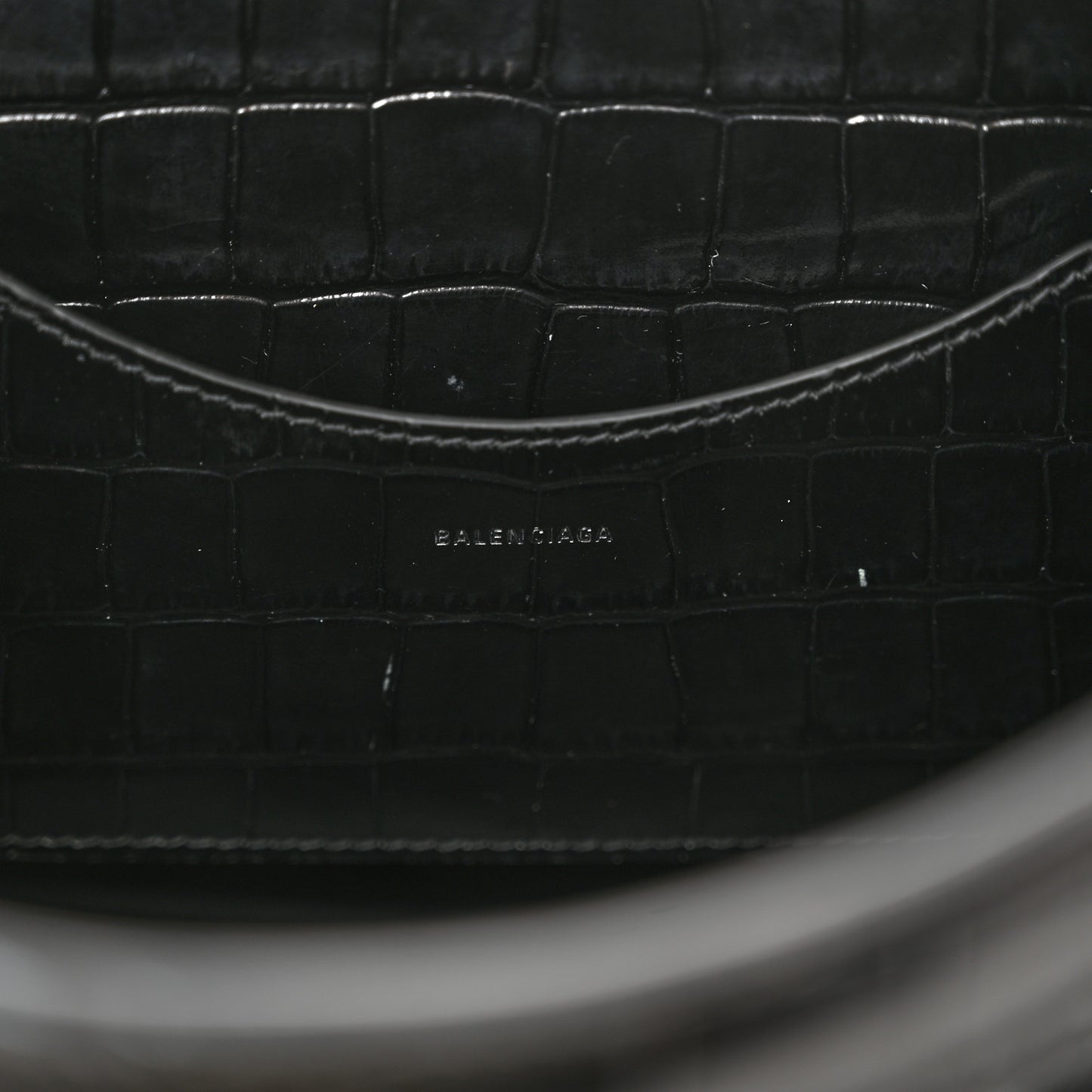 Shiny Supple Calfskin Crocodile Embossed Brass Hardware Neo Classic City Black