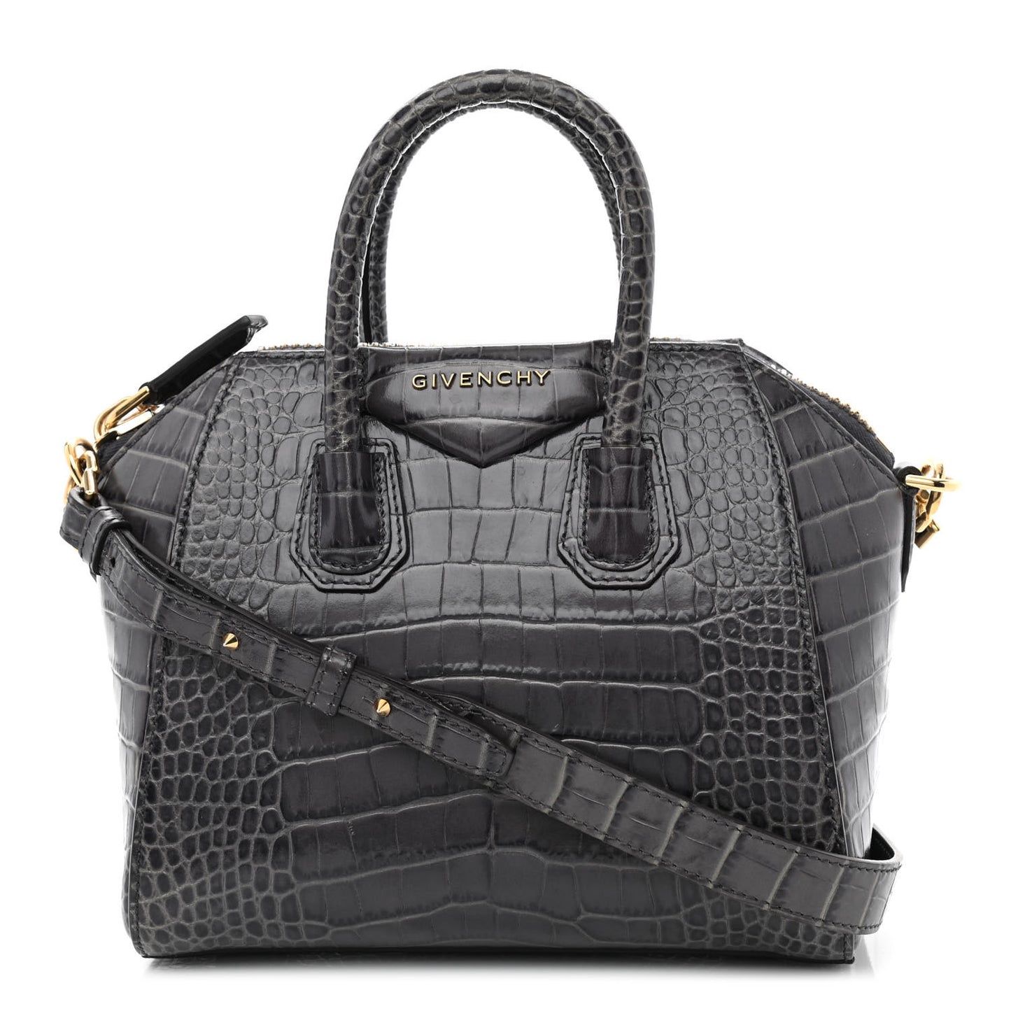 Calfskin Crocodile Embossed Mini Antigona Storm Grey