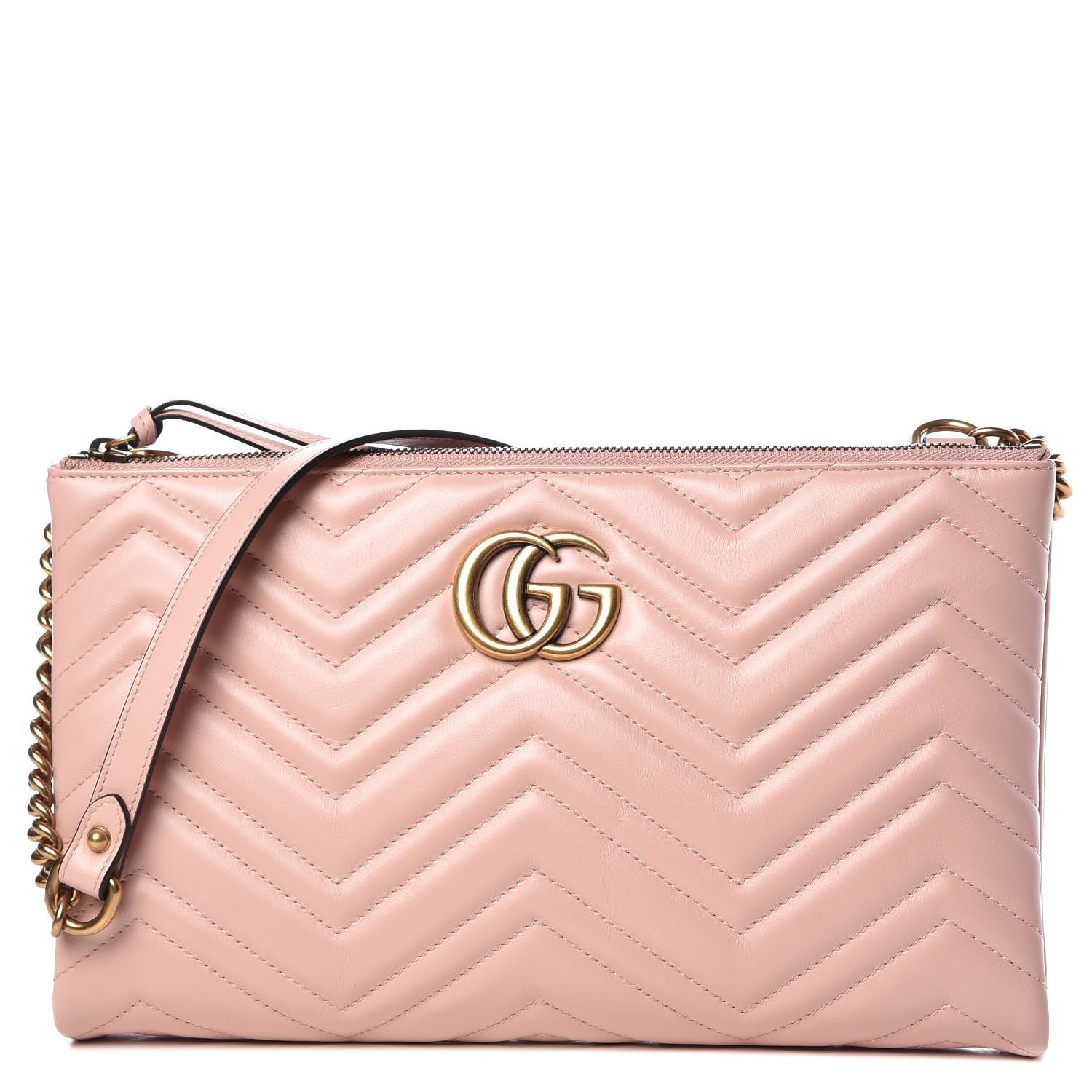 Gucci Calfskin Matelasse GG Marmont Double Zip Chain Bag Perfect Pink 1 of 13