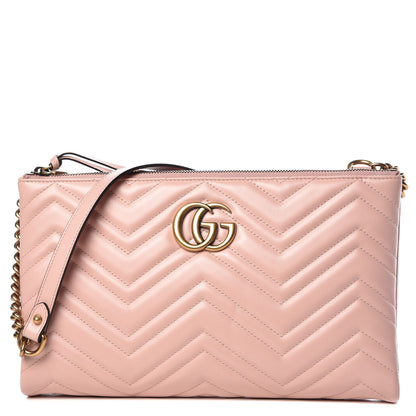 Gucci Calfskin Matelasse GG Marmont Double Zip Chain Bag Perfect Pink 1 of 13