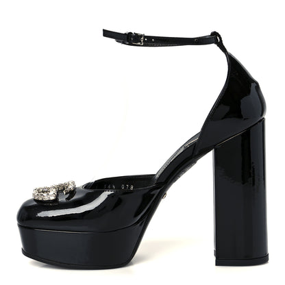 Gucci Patent Crystal Double G Platform Pumps 36.5 Black 1 of 10