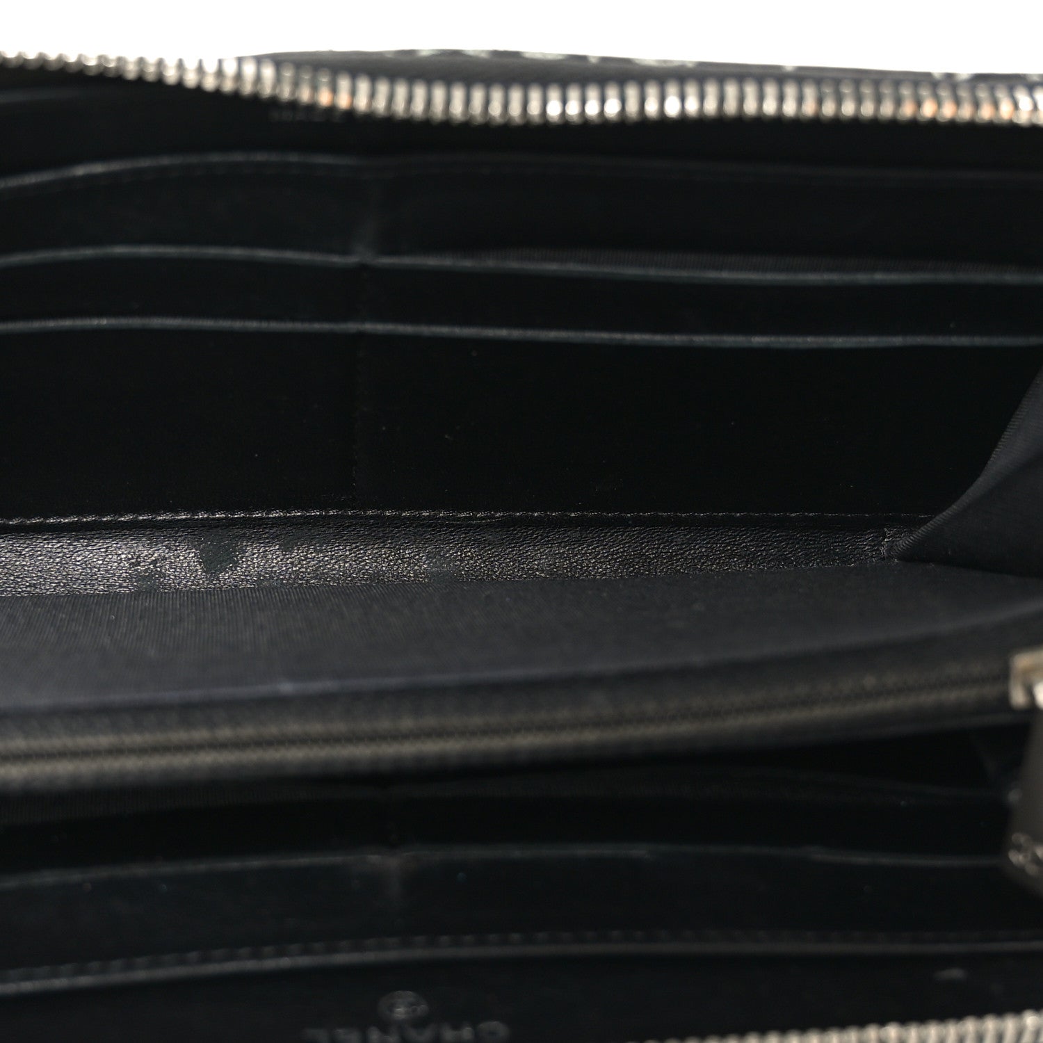 Chanel Lambskin Camellia Embossed Large Zip Around Gusset Wallet