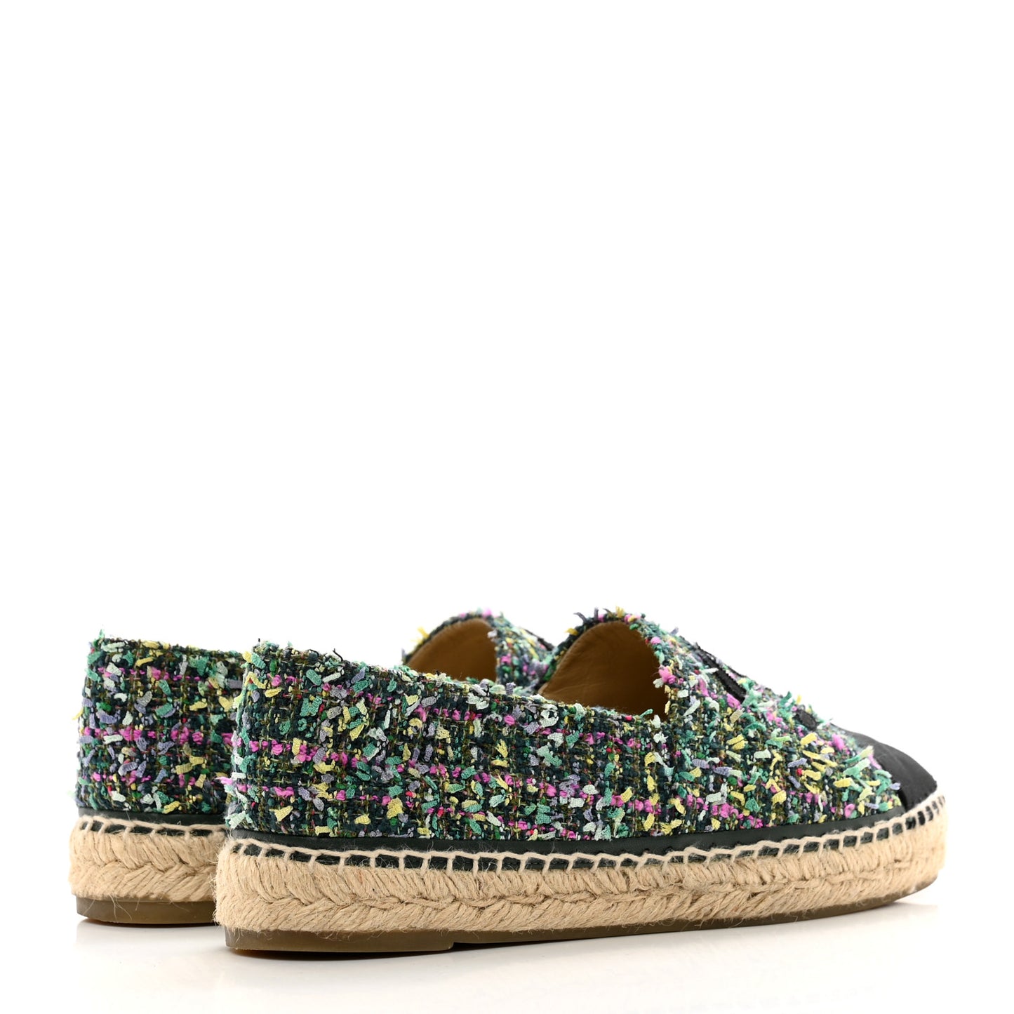 Tweed Grosgrain CC Espadrilles 40 Green Pink Yellow Black