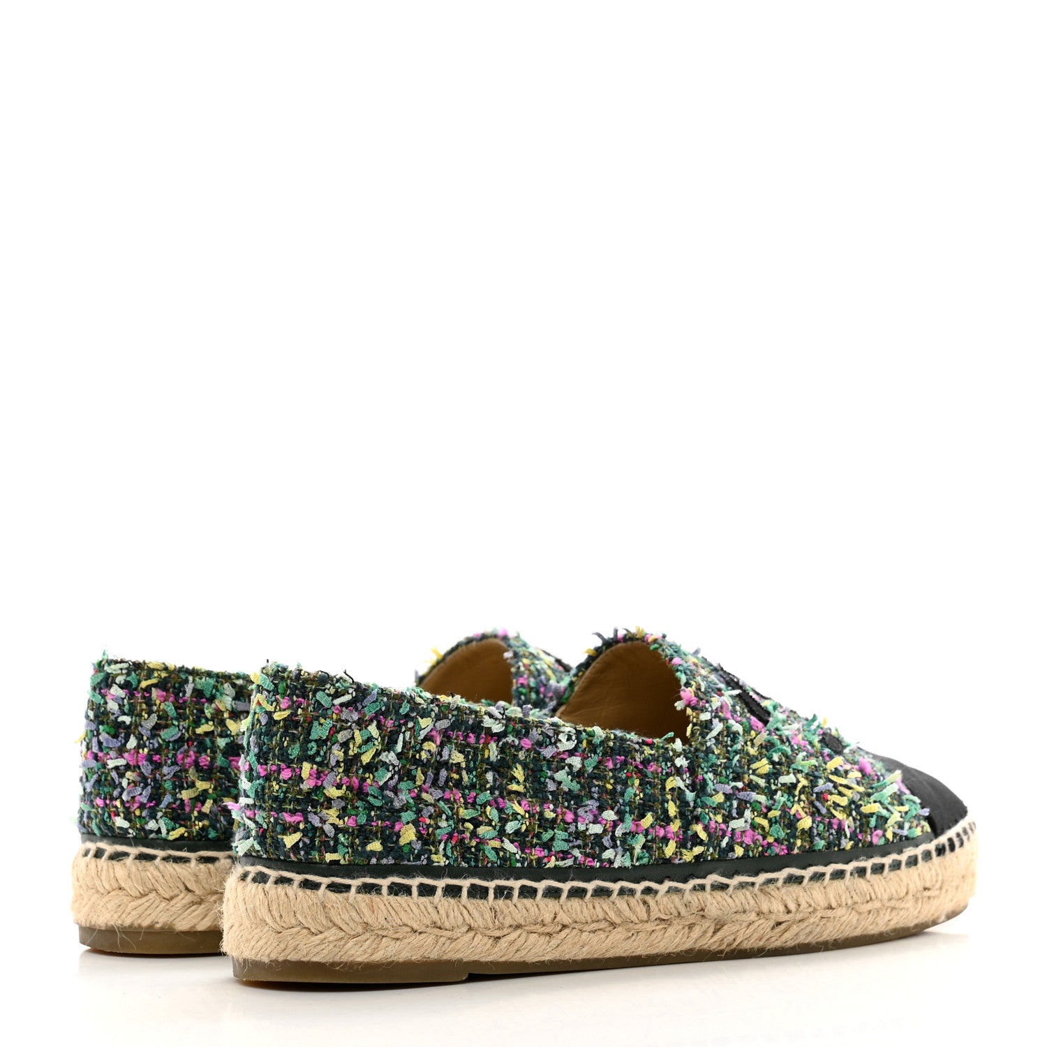 Chanel Tweed Grosgrain CC Espadrilles 40 Green Pink Yellow Black 4 of 9